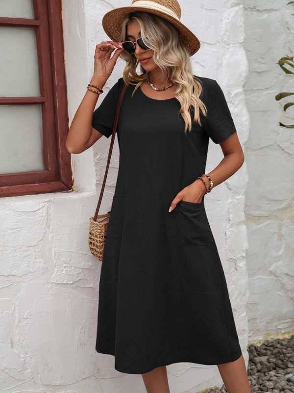 Women's Casual Solid Knit Dress with Pockets - Image 3