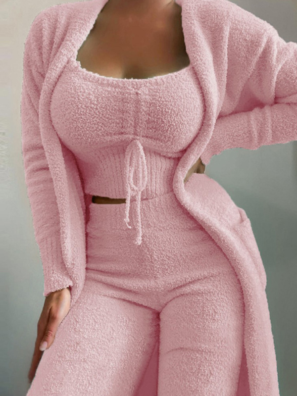 New Fashion Plush Tie Camisole Jacket Trousers 3-piece Suit - Image 3