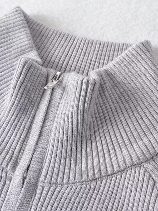 Women's new double-ended zipper striped waisted curved long-sleeved knitted cardigan jacket - Image 19