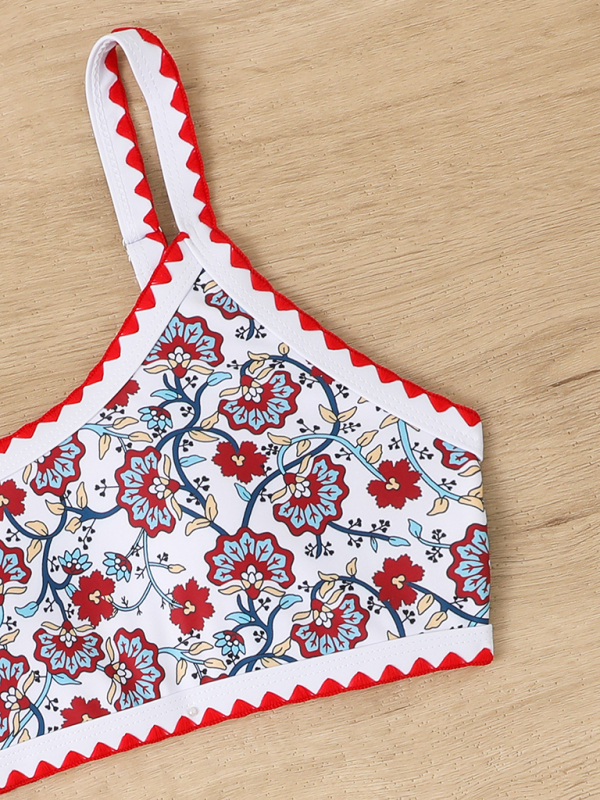 New one-shoulder small fresh printed split triangle lace-up adjustable sexy bikini - Image 2