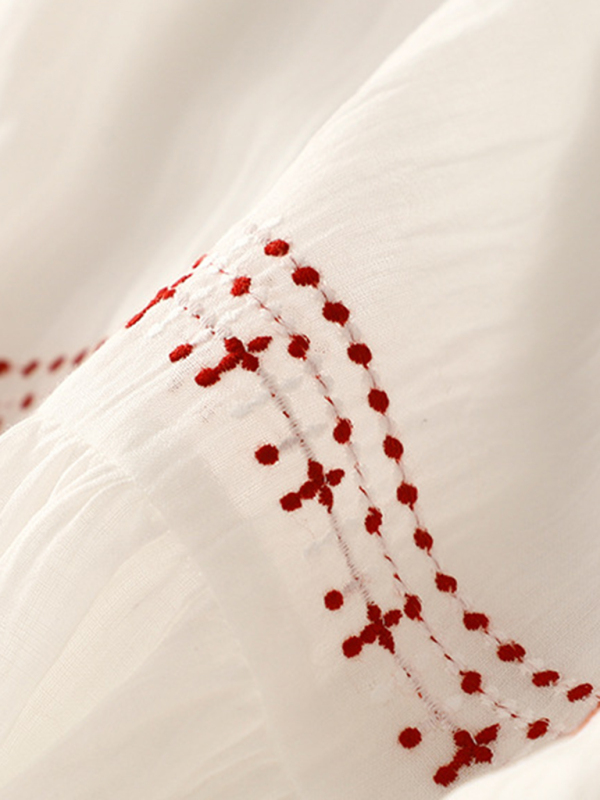 New literary retro casual loose embroidered long dress with large hem - Image 10