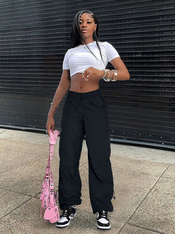 Loose strapped multi-pocket straight cargo casual pants - Image 17