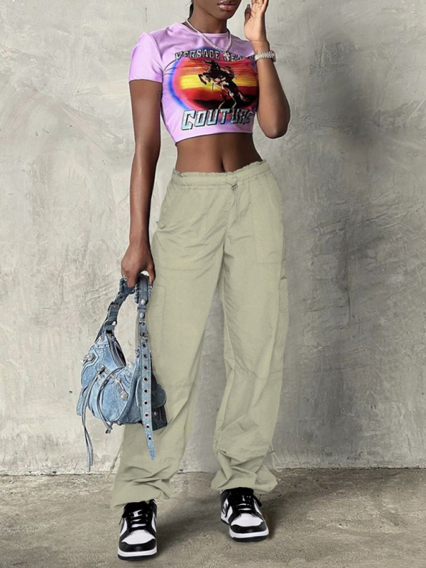 Loose strapped multi-pocket straight cargo casual pants - Image 5