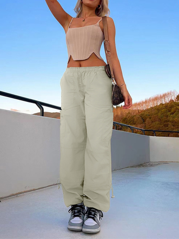 Loose strapped multi-pocket straight cargo casual pants - Image 18