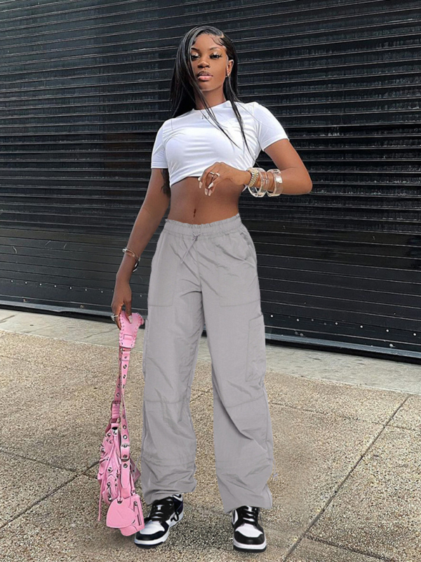 Loose strapped multi-pocket straight cargo casual pants - Image 19