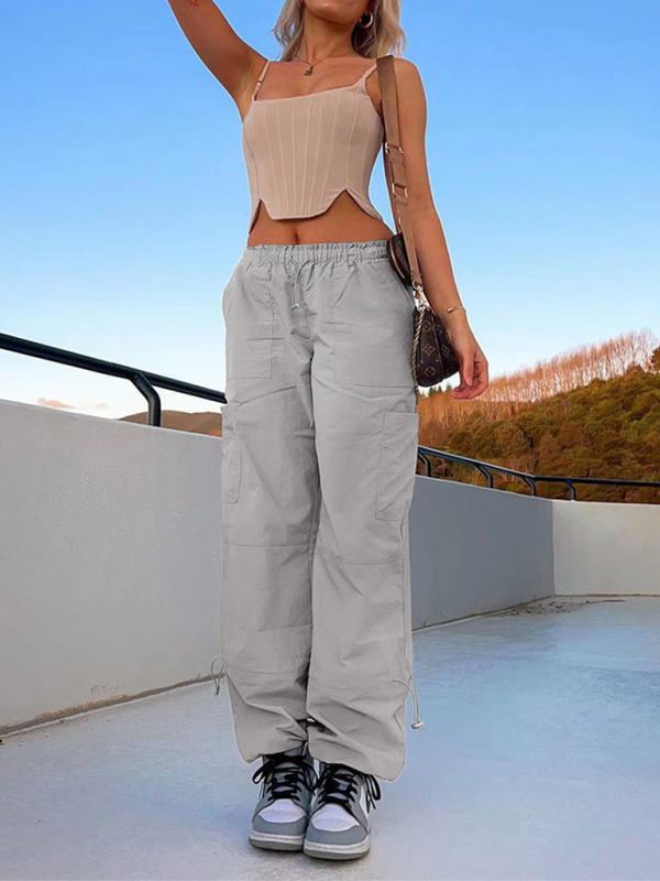 Loose strapped multi-pocket straight cargo casual pants - Image 20