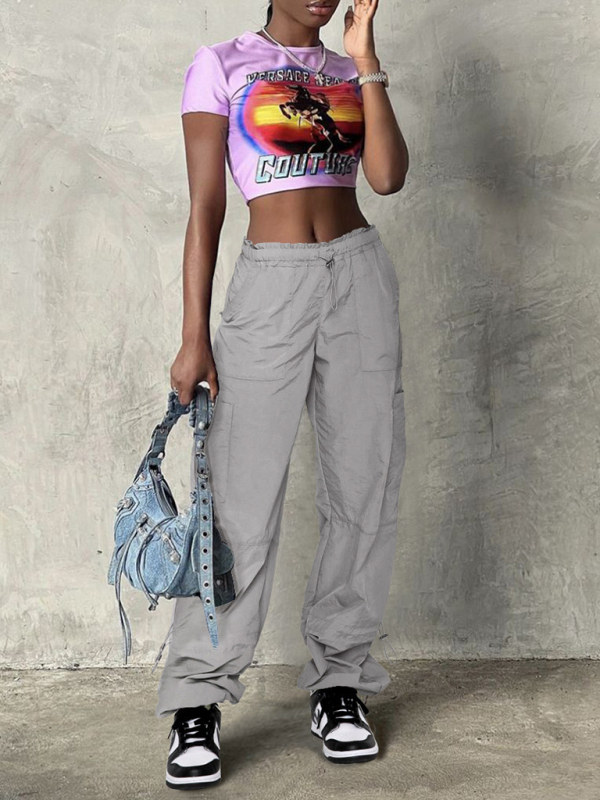 Loose strapped multi-pocket straight cargo casual pants - Image 6