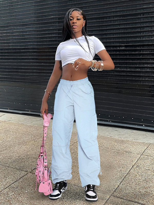 Loose strapped multi-pocket straight cargo casual pants - Image 3