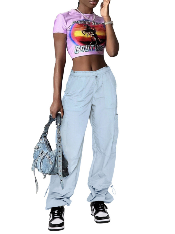 Loose strapped multi-pocket straight cargo casual pants - Image 13