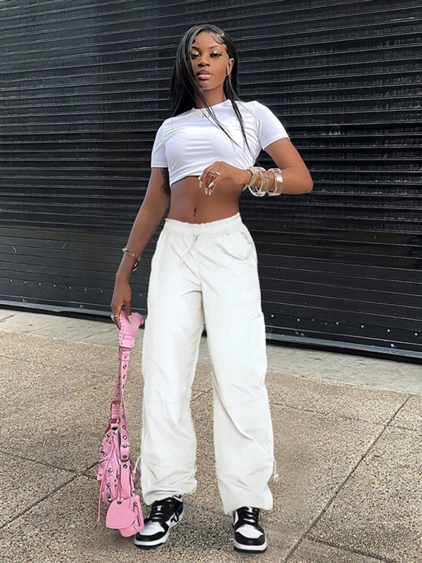 Loose strapped multi-pocket straight cargo casual pants - Image 9