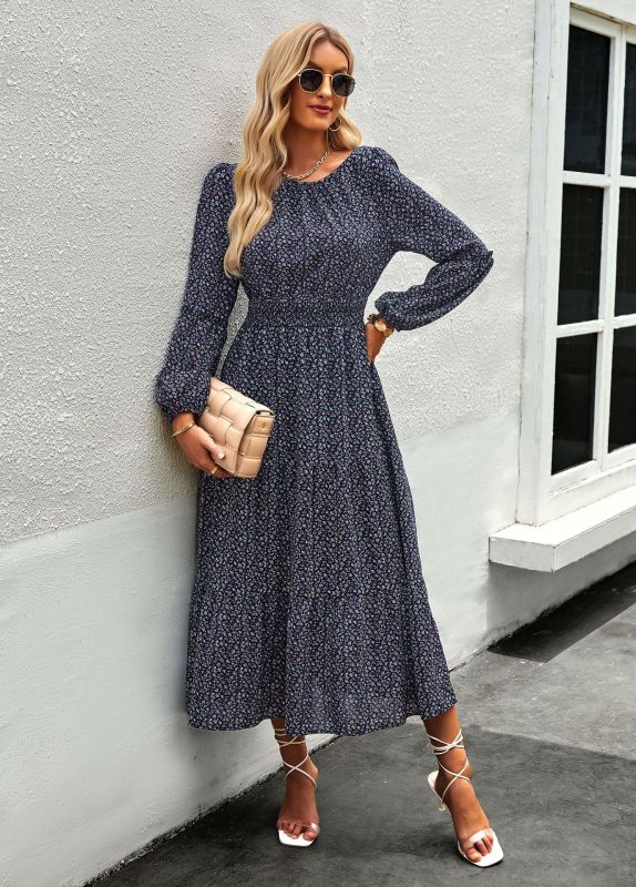 Women Floral Print Long Sleeve Midi Dress - Image 4